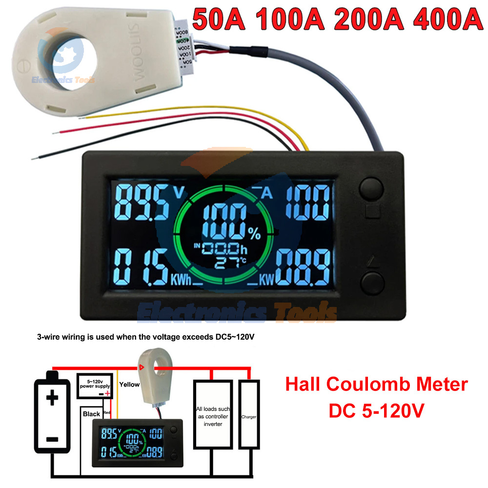 Battery Monitor Coulometer - Battery Monitor DC 5-120V 50A 100A