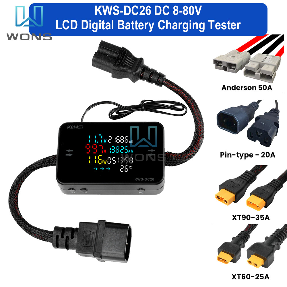 Battery Monitor Coulometer - KWS-DC26 Battery Charging Tester LCD Digital