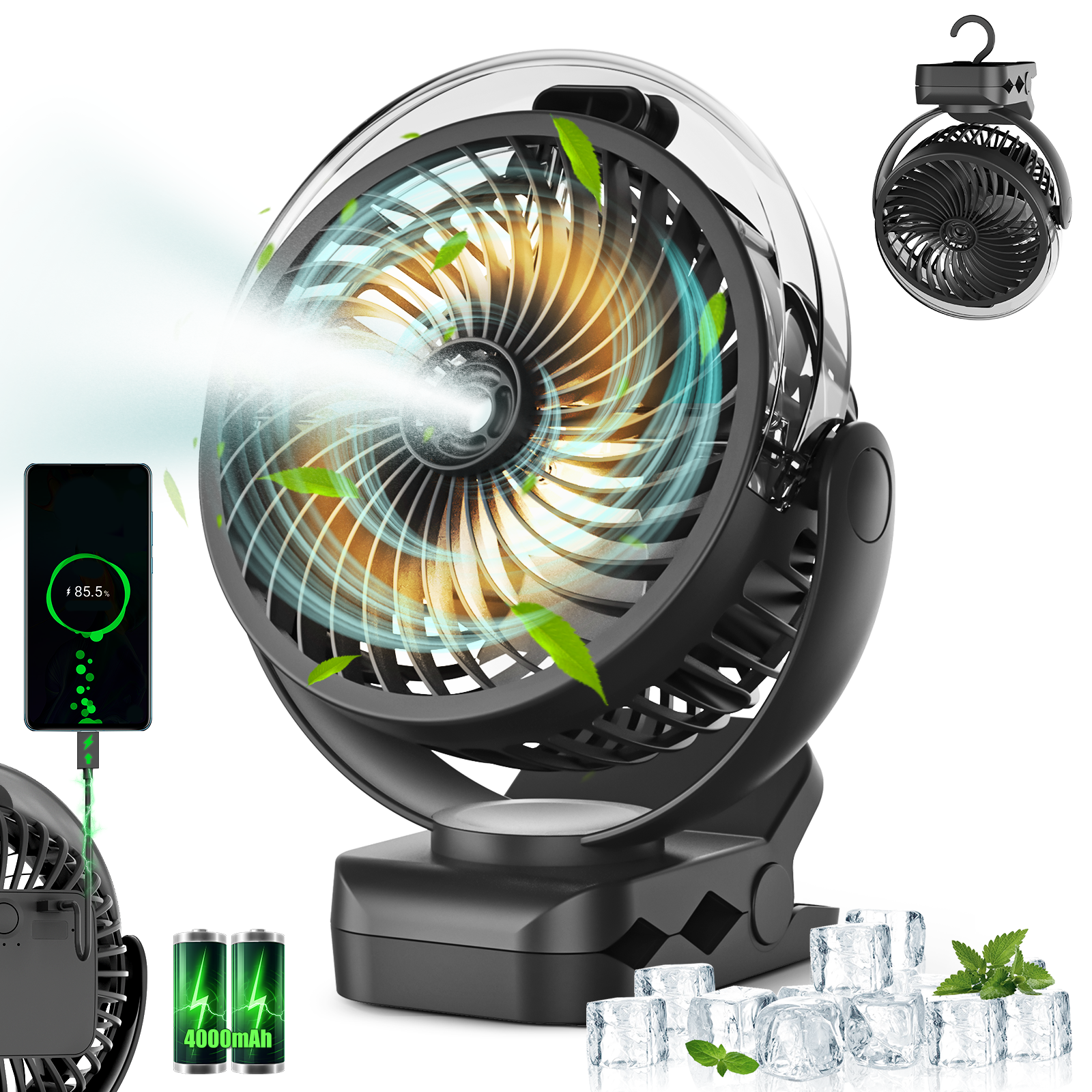 Renewable Energy Game - Portable Clip-on Mist Cooling Fan Rechargeable